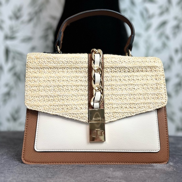 Aldo Handbags - ALDO with Brown/Cream Flap Closure Top Handle Crossbody Strap Gold Hardware Bag